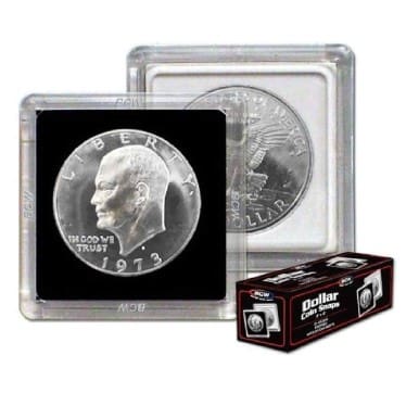 BCW large dollar coin holders for silver dollars, 2 example snap locks, coins not included, box of 25 image view-21002