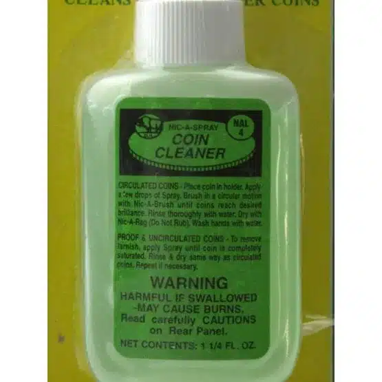 Nic-A-Spray 1.25 oz Bottle Silver and Gold Coin Cleaning Solution, instructions close-up image view-20285
