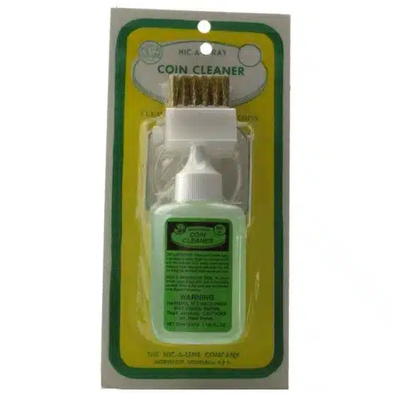 Nic-A-Spray 1.25 oz Silver & Gold Professional Coin Cleaner with Brush, packaged image view-20385