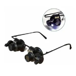 10x eye loupe glasses, black framed with sample working zoomed in LED in background image view-20633TN