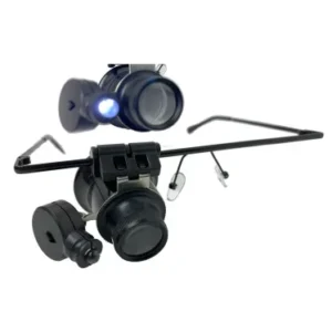 20x eye loupe with light, black frame, zoomed close-up of LED and lens image view-20631TN