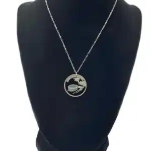 American Somoa Quarter Necklace, Coin Cut Jewelry, State Quarter, 18-inch Chain on black display zoomed in image view-20561AS