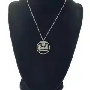 Arkansas State Necklace, Coin Cut Jewelry, State Quarter, 18-inch Chain on black display zoomed in image view-20561AR