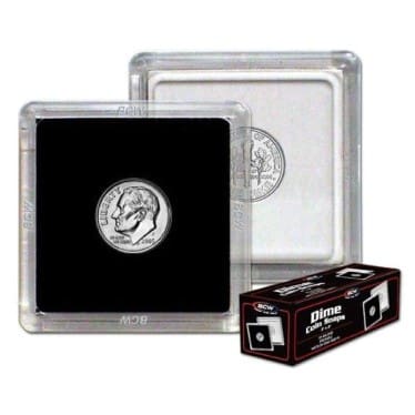 BCW 2x2 small plastic display case for dimes, showing 2 examples-coins not included-packaged box of 25-20998