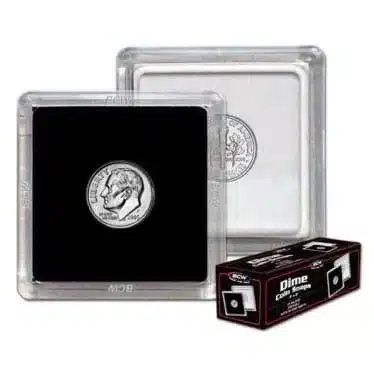 BCW 2x2 small plastic display case for dimes, showing 2 examples-coins not included-packaged box of 25-20998TN