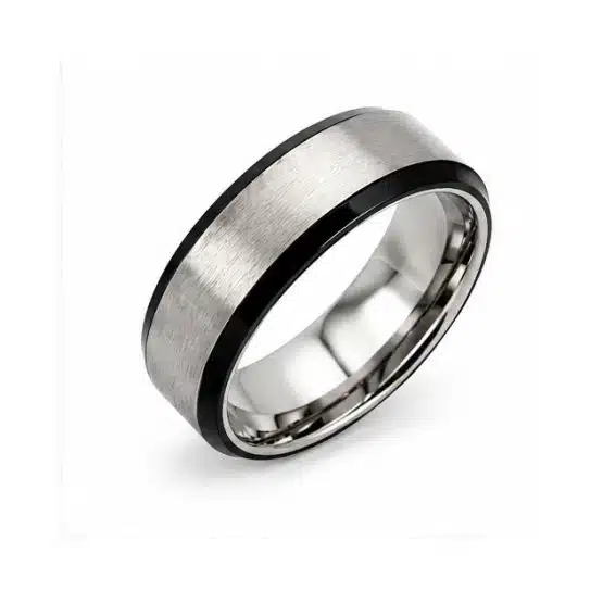 Black stainless steel ring for men angled view-20597SR157