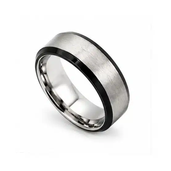 Black stainless steel ring for men front view-20597SR157