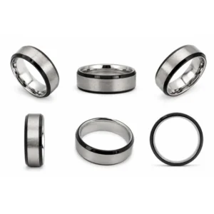 Black stainless steel ring for men multiple views-20597SR157