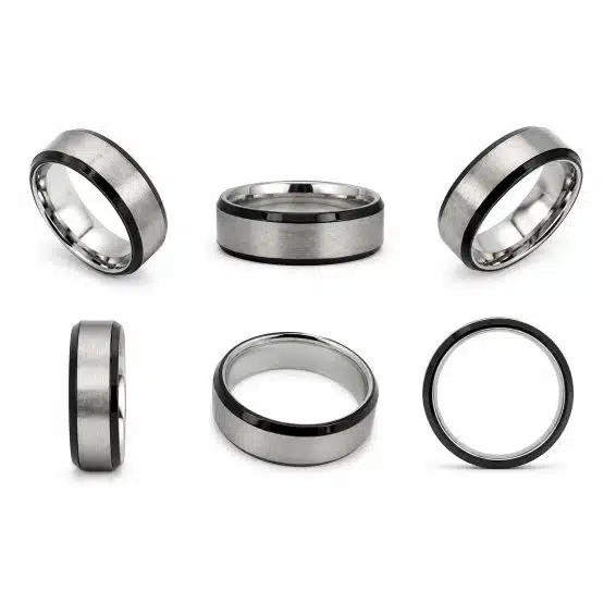 Black stainless steel ring for men multiple views-20597SR157