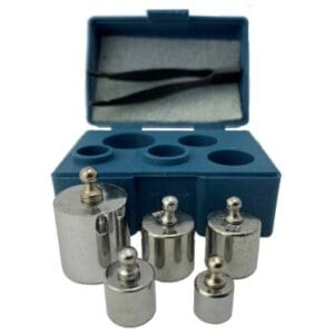 100 gram calibration weight set outside blue contained box with small tweezer image view-205941gs