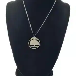 Connecticut State Necklace, Coin Cut Jewelry, State Quarter, 18-inch Chain on black display zoomed in image view-20561CT