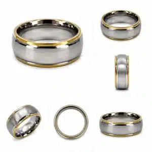 Custom stainless steel ring with gold edges multiple views-20597SR306