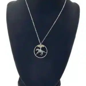 Delaware State Quarter cut coin necklace, 18-inch Chain on black display zoomed in image view-20561DE