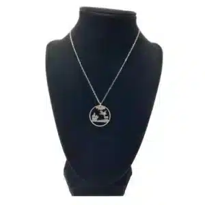 Florida State Necklace, Coin Cut Jewelry, State Quarter, 18-inch Chain on black torso display image view-20561FL