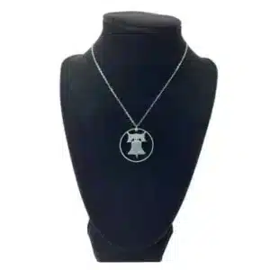 Franklin Half Dollar Necklace Reverse showing the Liberty Bell and Rim, Cut Coin Jewelry on black display image view-20562068