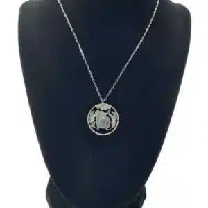 Georgia State Necklace, Coin Cut Jewelry, State Quarter, 18-inch Chain on black display zoomed in image view-20561GA