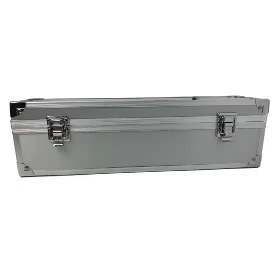 Front of silver container with latches-21094