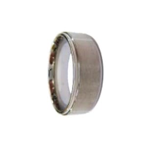 Stainless steel wedding ring for men-standing on end and facing right image view