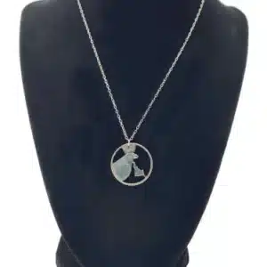 Idaho State Necklace, Coin Cut Jewelry, State Quarter, 18-inch Chain on black display zoomed in image view-20561ID