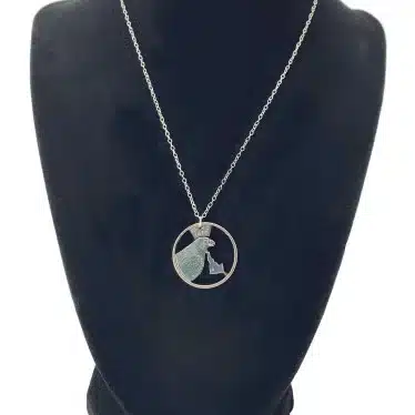 Idaho State Necklace, Coin Cut Jewelry, State Quarter, 18-inch Chain on black display zoomed in image view-20561ID