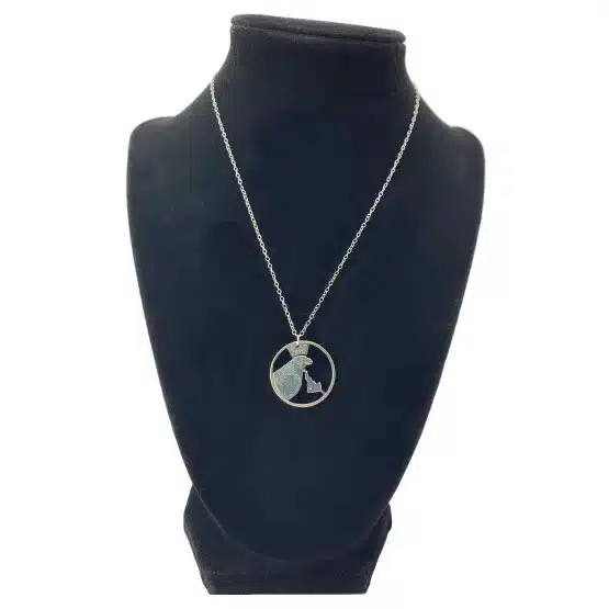Idaho State Necklace, Coin Cut Jewelry, State Quarter, 18-inch Chain on black torso display image view-20561ID