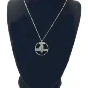 Illinois State Necklace, Coin Cut Jewelry, State Quarter, 18-inch Chain on black display zoomed in image view-20561IL