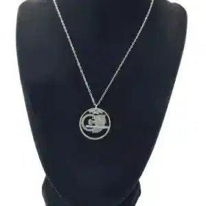 Indiana Coin Necklace Pendant, Coin Cut Jewelry, State Quarter, 18-inch Chain on black display zoomed in image view-20561IN