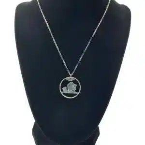 Kansas State Necklace, Coin Cut Jewelry, State Quarter, 18-inch Chain on black display zoomed in image view-20561KS