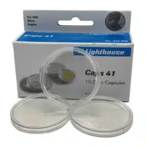 Lighthouse Silver Eagle coin capsules 41mm samples stacked in front image view-20082