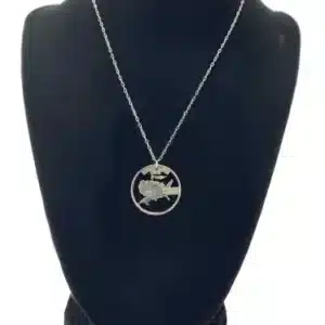 Louisiana Altered State Jewelry Coin Cut Necklace, State Quarter, 18-inch Chain on black display zoomed in image view-20561LA