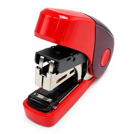 Compact red desktop stapler close-up - 20030R
