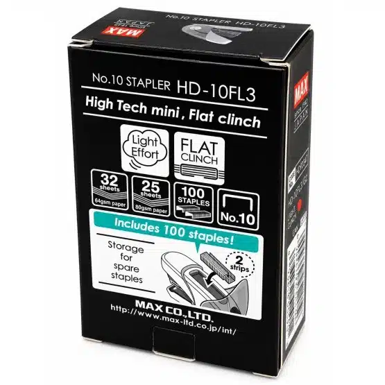 White MAX mini stapler angled view - 20030W