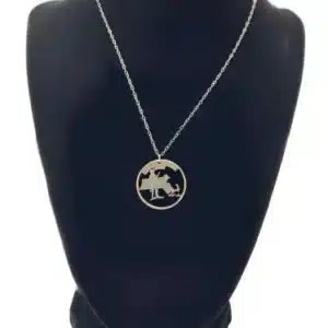 Massachusetts Cut Out Coin Necklace, State Quarter, 18-inch Chain on black display zoomed in image view-20561MA