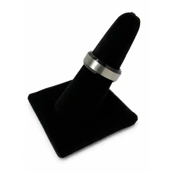 Personalized men's black stainless steel ring on display-20597SR157