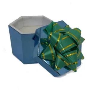 Ring Gift Box, blue, octagon with a green bow on top image view-20609TN