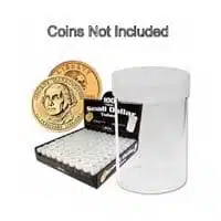 Small Dollar coin tubes by BCW-Box of 100-Single tube standing, cap on-close up-coins not included-20983100TN