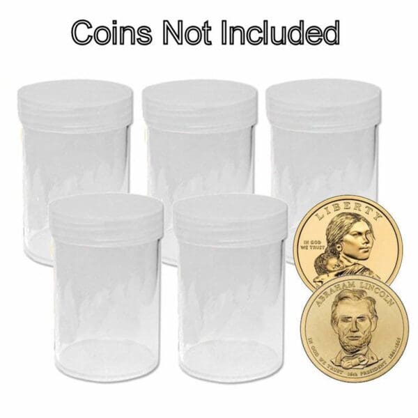 Small Dollar coin tubes by BCW-5 pack standing, caps on-coins not included-209835