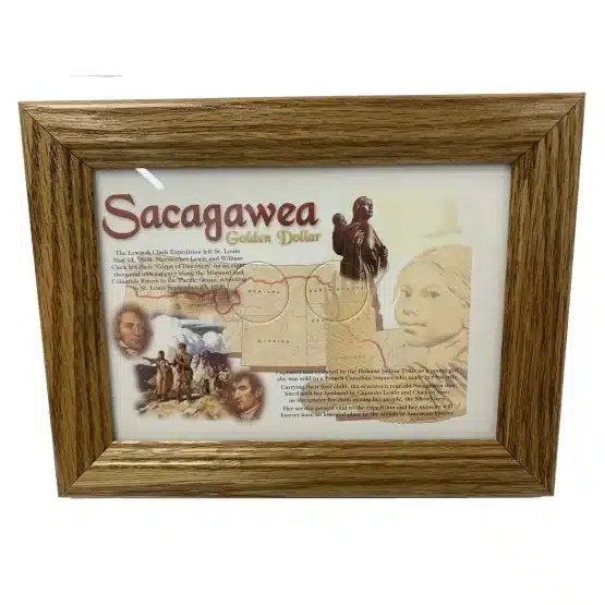Sacagawea with Lewis and Clark, 5x7 Solid Oak Two Coin Frame, Easel Back by Edgar Marcus-front image view-20316552