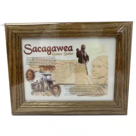 Sacagawea with Lewis and Clark, 5x7 Solid Oak Two Coin Frame, Easel Back by Edgar Marcus, packaged image view-20316552