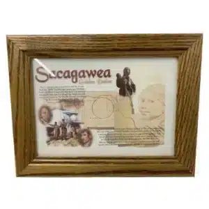Sacagawea single coin collection frame, 5x7 Solid Oak, Easel Back by Edgar Marcus-front image view-20315551TN