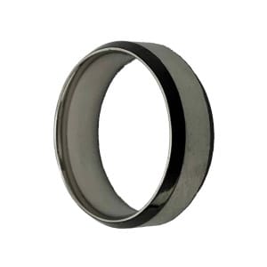 Stainless Steel Ring for Men-Silver Center High Polished-Black Edged-turned slightly to right image view-20597SR157