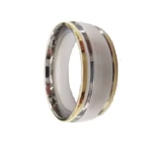 custom stainless-steel ring, Silver Center High-Polished, Gold Edged-20597SR306TN