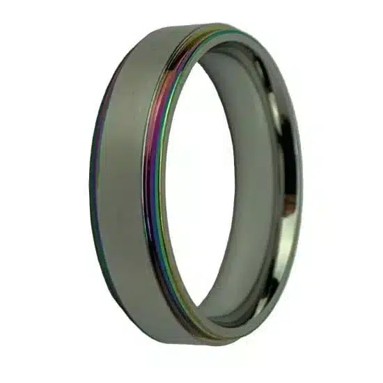 Rainbow Stainless Steel Ring-tilted sitting upward on rim image view-20597SR283