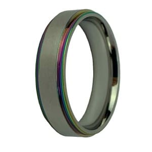 Rainbow Stainless Steel Ring-tilted sitting upward on rim image view-20597SR283