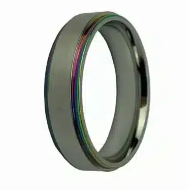 Rainbow Stainless Steel Ring-tilted sitting upward on rim image view-20597SR283TN
