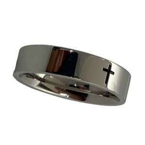 Stainless steel ring with a cross-rim turned slightly upward- 20597SR800