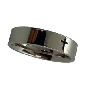 Stainless steel ring with a cross-rim turned slightly upward- 20597SR800TN
