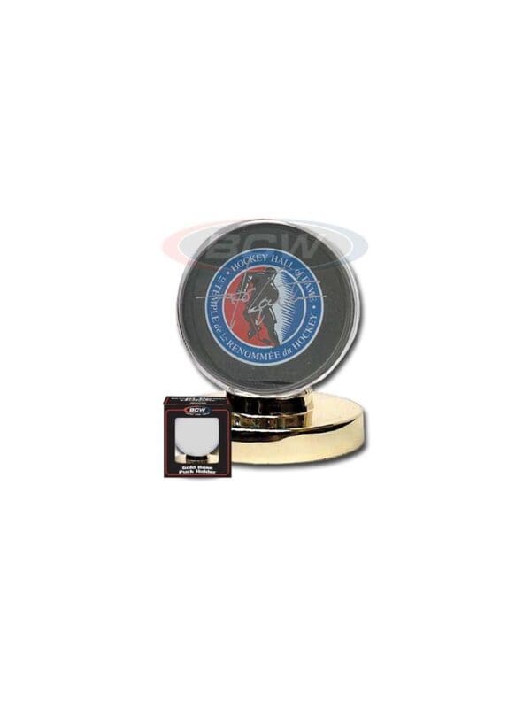 HOCKEY PUCK HOLDER DISPLAY WITH GOLD BASE