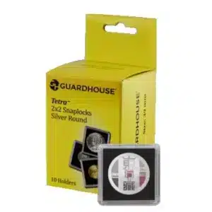 Guardhouse Tetra Snap Lock, Silver Round, 39mm Coin Holder, coin not included, sample in front, 10 pack image view-20568