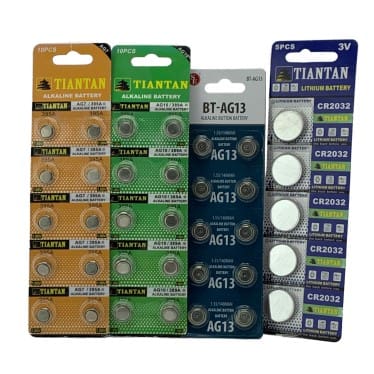 Button cell batteries, AG7, AG10, AG13 and CR2032 packaged category image view